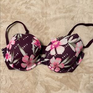 PINK Floral Push-Up Bra in Deep Plum and Pink
